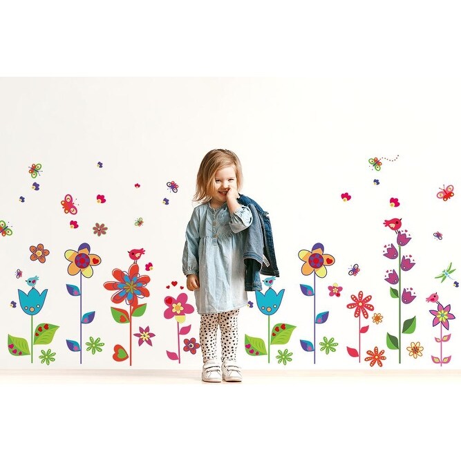 TM Colorful Flowers Butterflies Decal Wall Stickers Children Kids Girl Wallpaper WALPLUS 