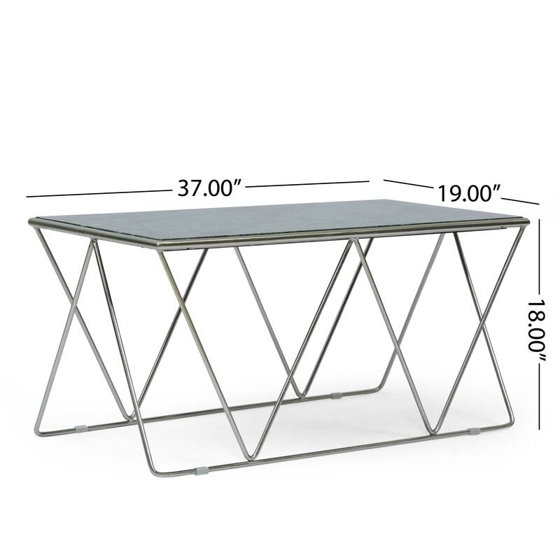 Sardis Modern Glam Handcrafted Marble Top Coffee Table by Christopher Knight Home - 37.00" L x 19.00" W x 18.00" H