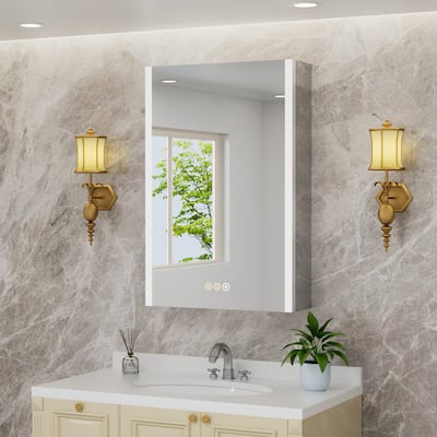 Rail Aluminum Recessed/Surface Mount Bathroom Medicine Cabinet with Mirror, Adjustable Brightness, Defogging & USB Port