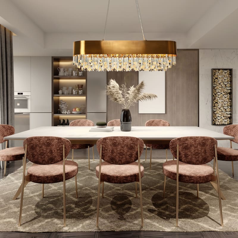 Modern Glam 10-Light Crystal Chandelier Gold Island Light for Kitchen Island