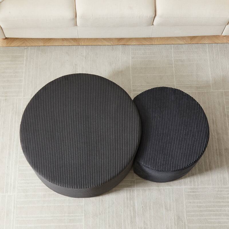 Roomfitters Nesting Ottoman Coffee Table Set of 2, Upholstered Round Foam Tables for Living Room
