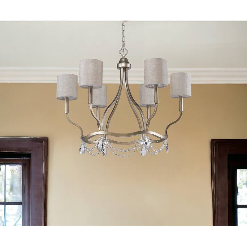 HomeRoots Gold Candle Style Six Light Metal Dimmable Chandelier With White Shades - 30.5' X '24' X '30.5 - 30.5' X '24' X '30.5