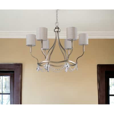 HomeRoots Gold Candle Style Six Light Metal Dimmable Chandelier With White Shades - 30.5' X '24' X '30.5