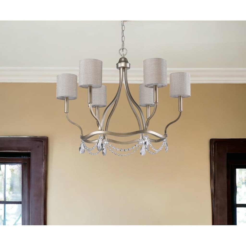 HomeRoots Gold Candle Style Six Light Metal Dimmable Chandelier With White Shades - 30.5' X '24' X '30.5