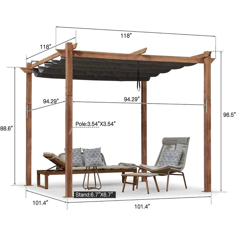 PURPLE LEAF Gazebo Wood Grain Metal Frame Pergola with Extra Top Roof for Patio