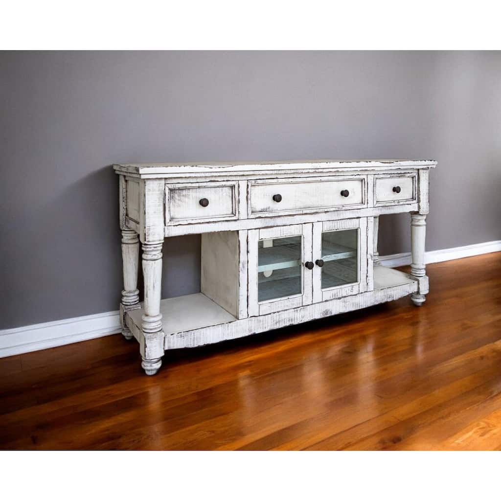HomeRoots 70" White Solid Wood Open shelving Distressed TV Stand - 70' X '34.75' X '19