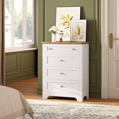 Drawer Dresser with LED Light - 4 Drawer Nightstand Cabinet with Night Light, Visible Glass Table-top