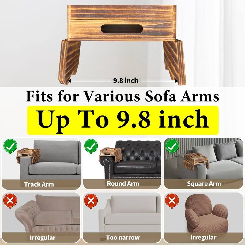 Couch Cup Holder Tray - 13.9"L x 9.8"W x 3"H