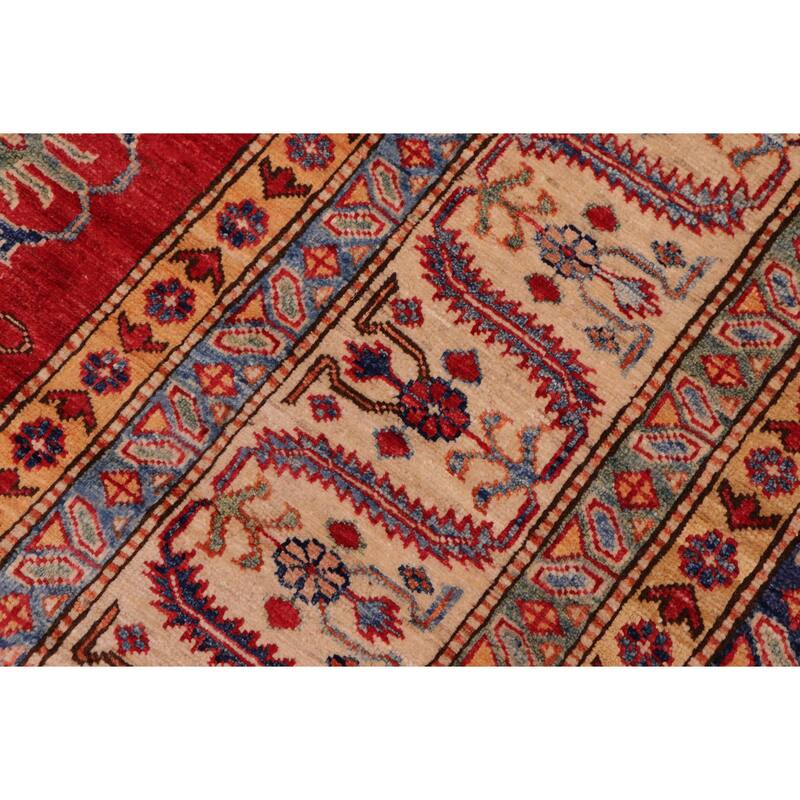 Rustic Super Kazak Nova Red/Beige Hand Knotted Wool Rug - 8'5'' x 10'3''