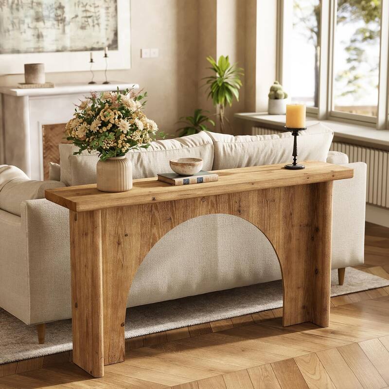 63" Long Solid Wood Console Table with Unique Arch Base for Living Room, Entryway, Entrance, Hallway, Behind The Couch
