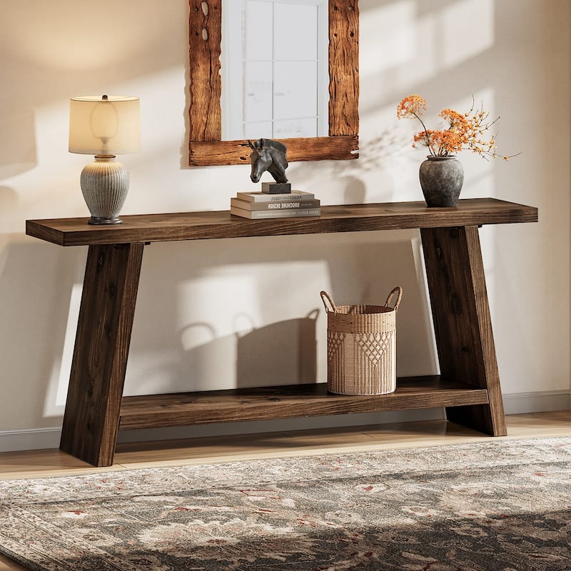 Solid Wood Entryway Console Table with 2-tier Storage