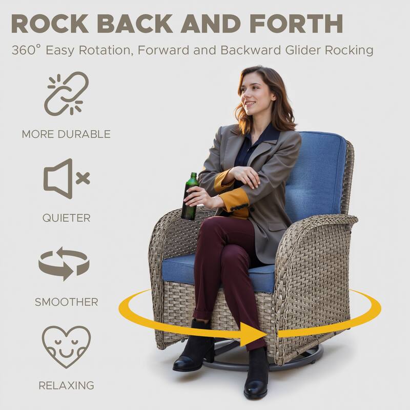 Outdoor Wicker Swivel Gliders Chairs with Side Table