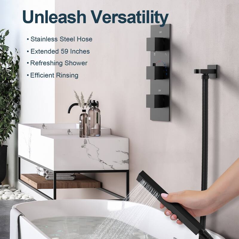 GRANDJOY 12" Ceiling-Mount Shower System Rainfall Shower Head with Anti-Scald Valve