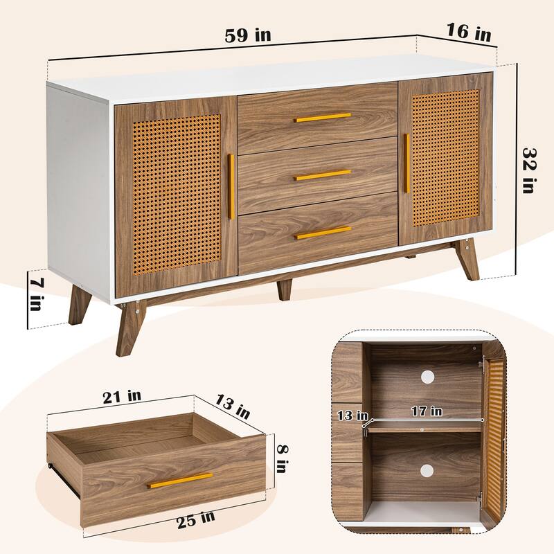 59 inch rattan storage cabinet