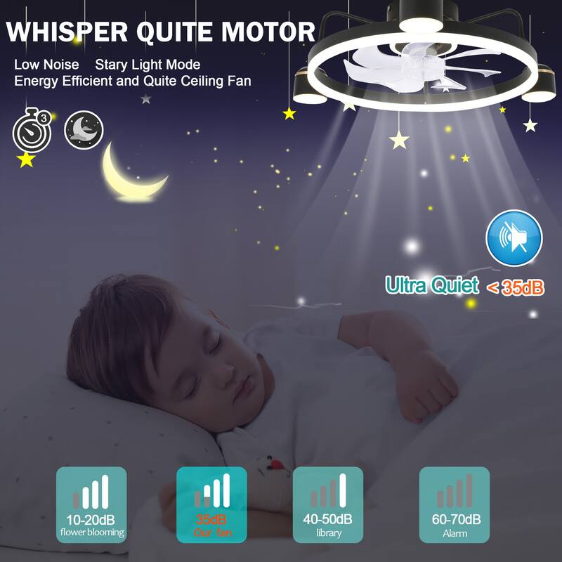 28" Oaks Aura LED Starry Night Smart App Control Low Profile Ceiling Fan Flush Mount Dimmable Lighting