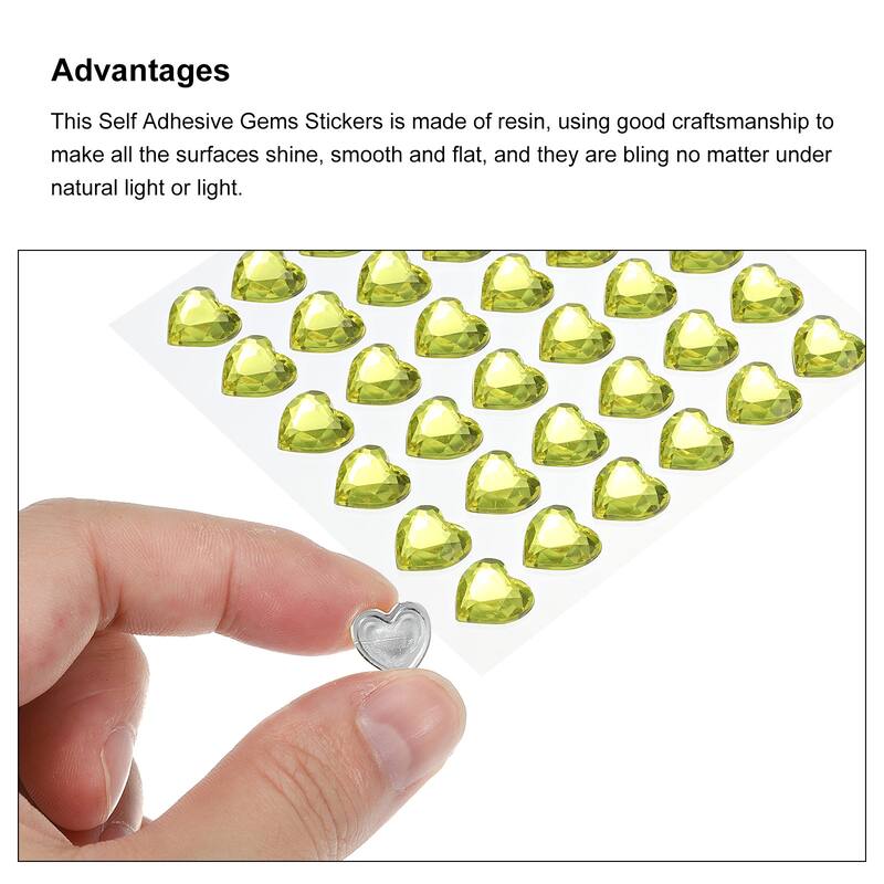 144 Pcs Heart Rhinestone 10mm Self Adhesive Gems Stickers Light Yellow - Light Yellow
