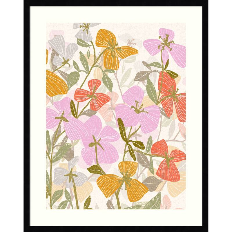 Colorful Petals and Green Leaves by Annick Wood Framed Wall Art Print