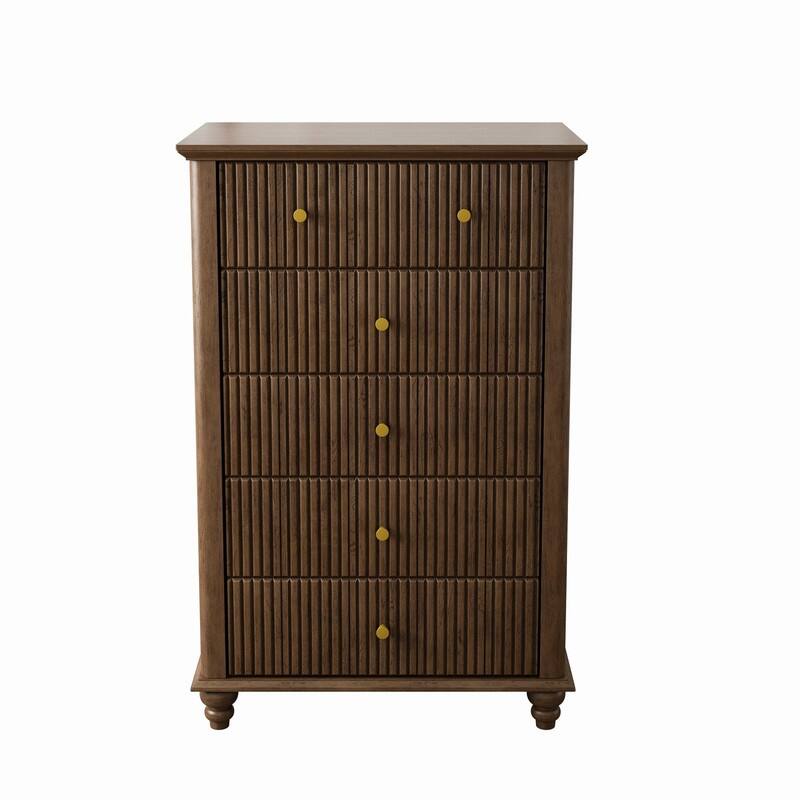Modern Fluted 5 Drawer Dresser with Metal Handles for Stylish Bedroom Organization and Storage