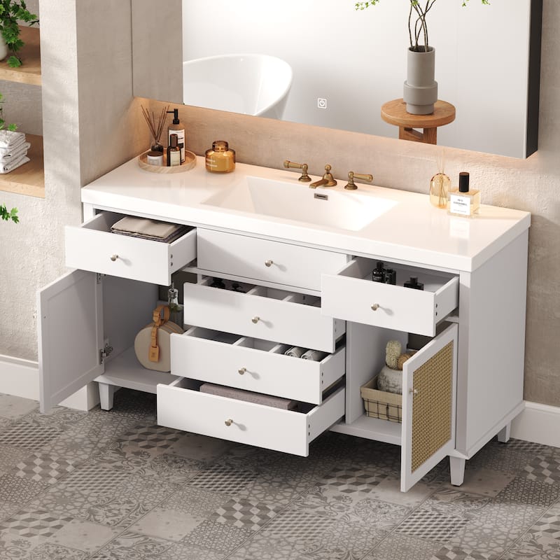 Christopher Knight Home - Emery 60" Bathroom Vanity with SMC Sink, Natural Finish for Modern Large Storage Cabinet