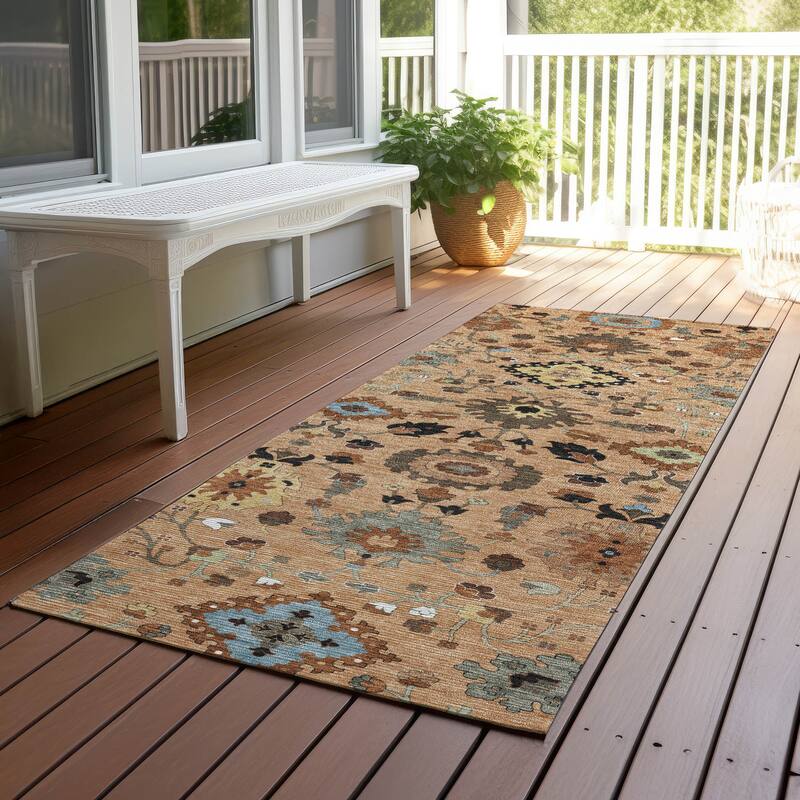 Machine Washable Indoor/ Outdoor Traditional Marci Chantille Rug - Copper - 2'3" x 7'6"