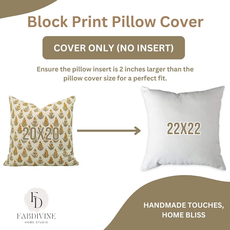 Fabdivine Hand Block Print Pillowcase in Cotton for Hotel Floral Cushion Cover Farmhouse Throw Décor, Coastal Tulip