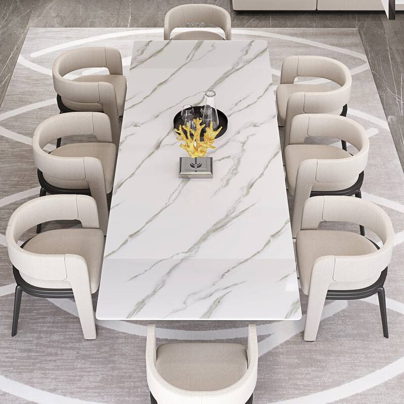 63'' to 94.5” Extendable Dining Table For 8-10 with Sintered Stone Table top and Metal Base - 94.48"
