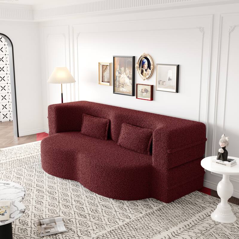 GDFStudio - Modern Teddy Fabric 78" Convertible Floor Sofa - Burgundy