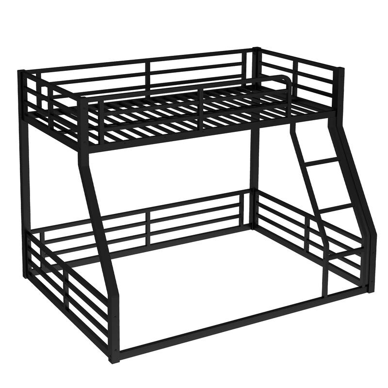 Metal Bunk Bed, Twin XL over Queen Floor Bunk Bed Frame, Heavy-Duty Bunk Bed for Kids, Teens, Adults, Noise-reduced Design