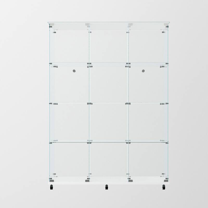 Tempered Glass Display Cabinet, File Cabinet with Bluetooth LED Light Strips,Tempered Glass Top, Lock on Door Wheels