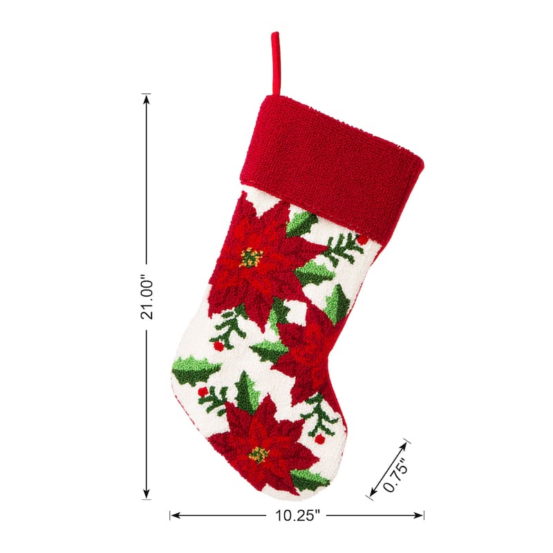 Glitzhome 21"L Poinsettia Cardinal Hooked Stocking