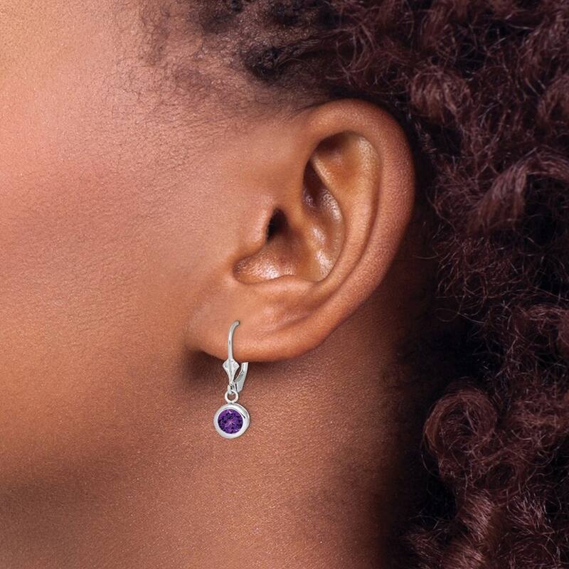 Curata 925 Sterling Silver Bezel 6mm Round Amethyst Leverback Earrings 26x7mm