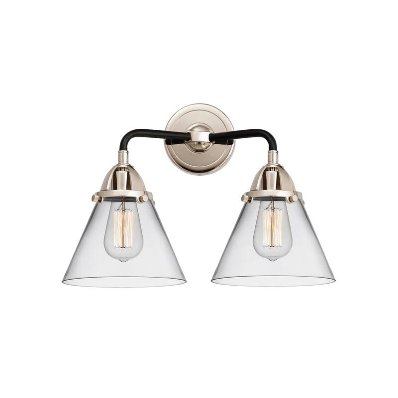 Innovations Lighting Nouveau 2 Cone - 2 Light 16" Bath Vanity Light - Black Polished Nickel/Clear