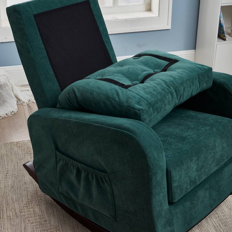 Modern 28.74" High Back Upholstered Buttons Tufted Rocking Chair with Solid Wood Legs and Side Pocket