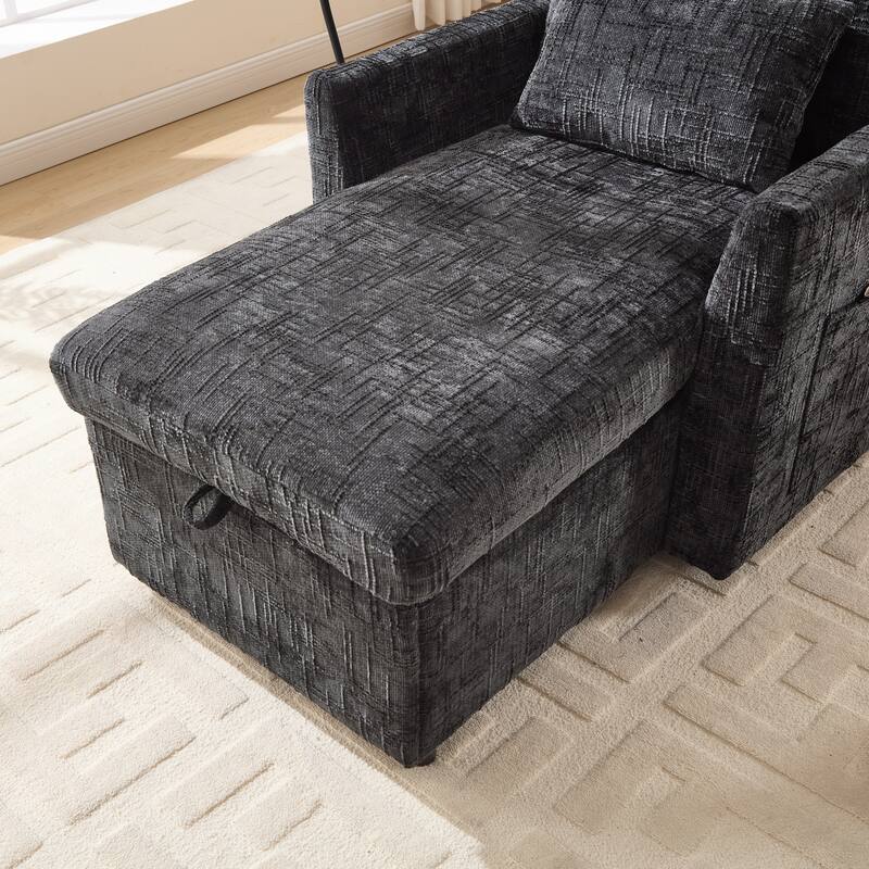 Multifunctional Lazy Person Sofa Recliner Can Be Stored Storage Backrest With Cell Phone Bracket Chenille Single Leisure Chair