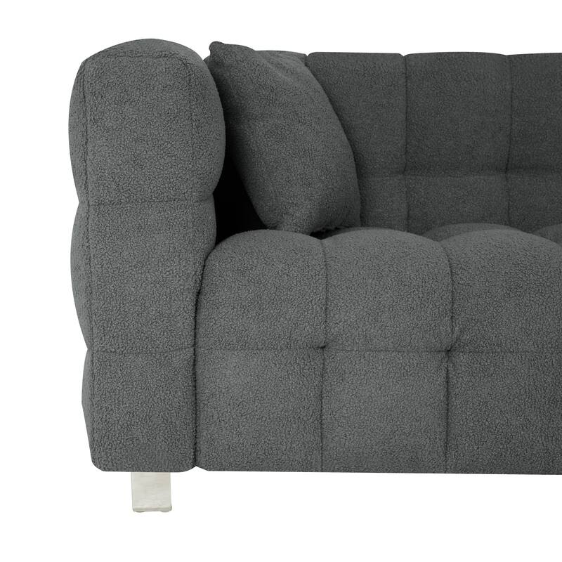Gray Teddy 3-seater Sofa with Two Throw Pillows