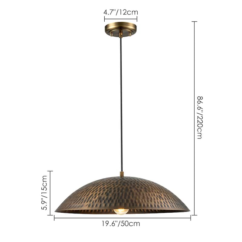 1-Light Industrial Vintage Antique Bronze Dome Pot Lid Pendant Light - 19.69 in. W x 5.91 in. H