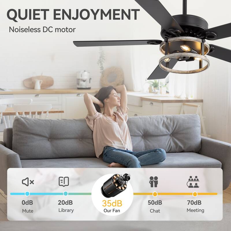 52" Reversible 5-Blade Caged Ceiling Fan with Light and Remote
