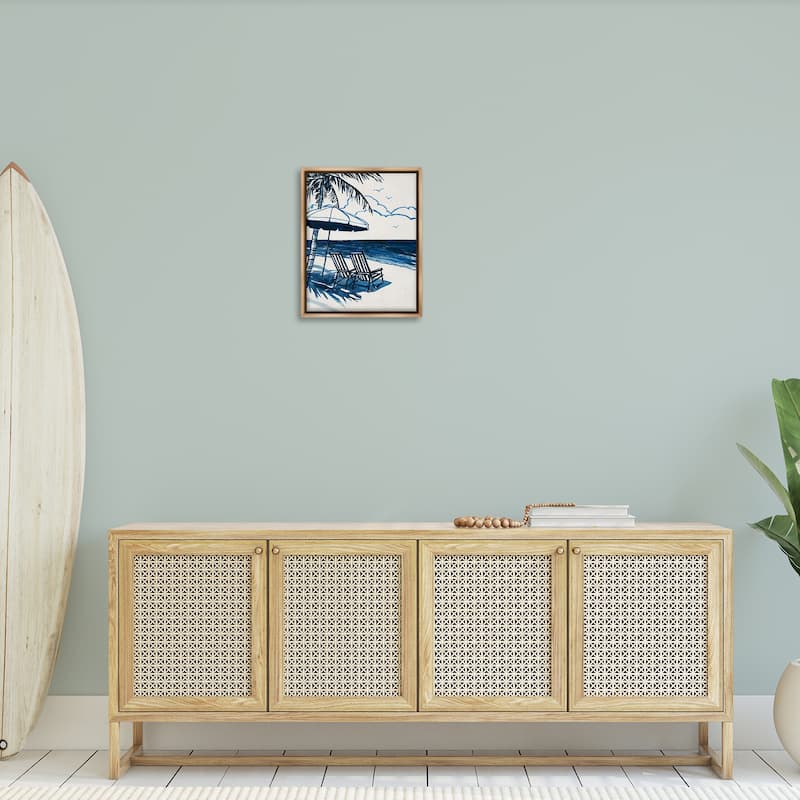 Stupell Blue Toned Tropical Beach Scene Framed Floater Canvas Wall Art Design By Carol Robinson