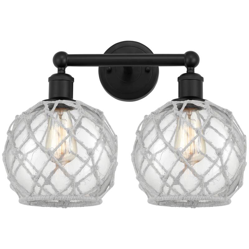 Innovations Lighting Endless Possibilities Edison - Farmhouse Rope - 2 Light 17" Bath Vanity Light - Clear Glass with White Rope/Matte Black