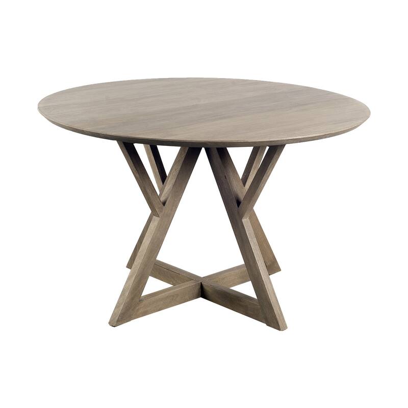 HomeRoots 48" Brown Rounded Solid Wood Pedestal Base Dining Table - 48.00 in. x 29.90 in. x 48.00 in.