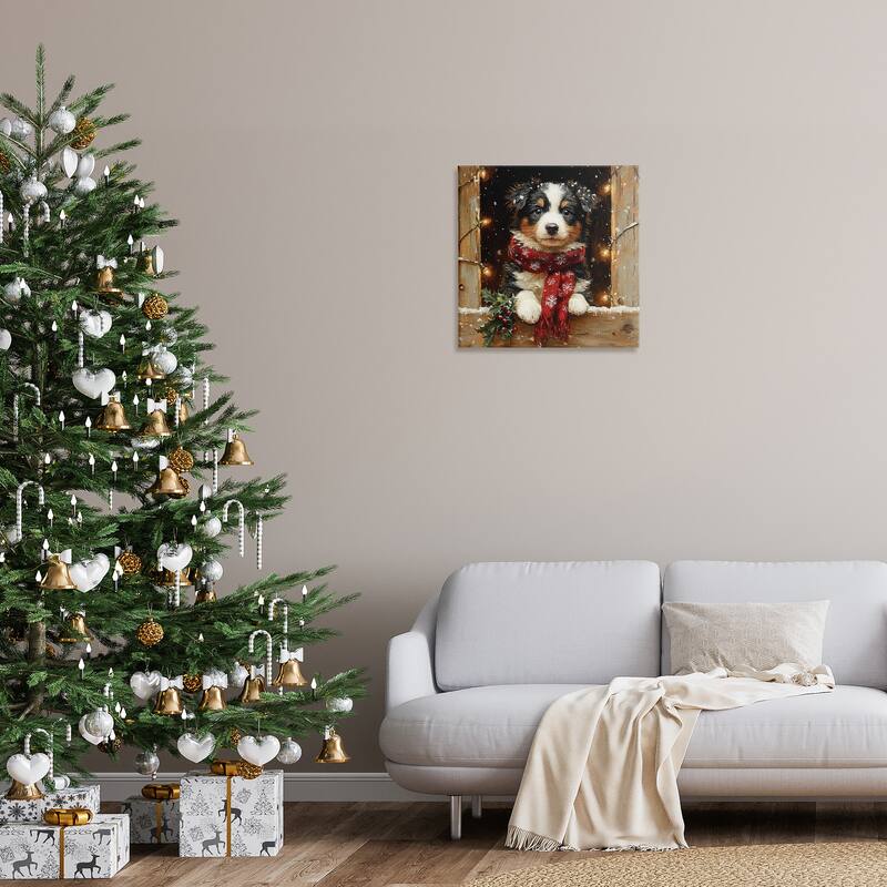 Stupell Snowy Christmas Lights Puppy Canvas Wall Art Design By Riley B