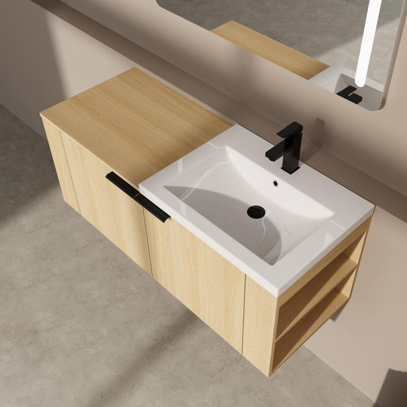 BNK 24"/48" Single Sink Bathroom Vanity with Soft Close Door and Shelf, Modern Floating Vanity