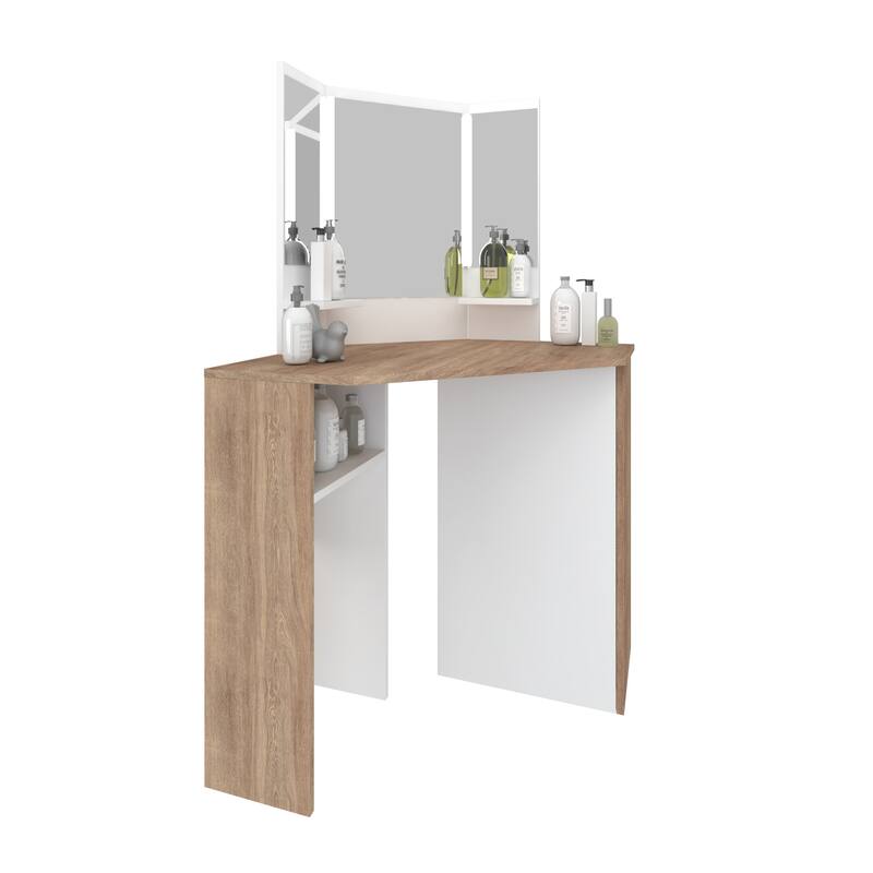 Pearl Corner Storage Makeup Vanity with LED Lights