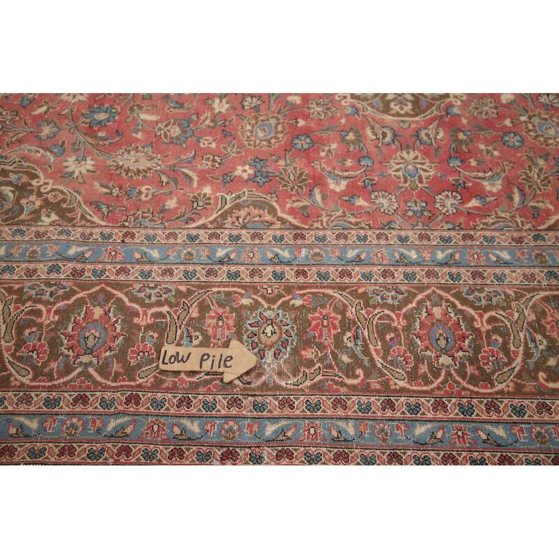 Hand Knotted Oriental 100% Wool Carpet Traditional Floral Pink Kashan Area Rug - 12' 11'' X 9' 7''