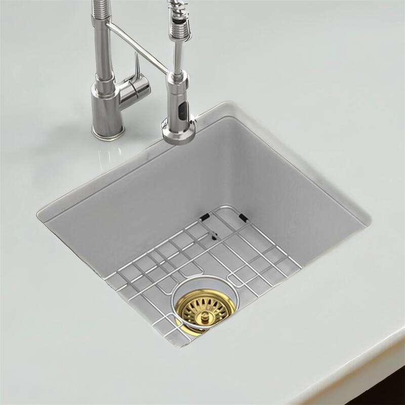 17.71"x15.74" White/Black Granite Composite Undermount Kitchen Sink