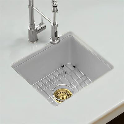 17.71"x15.74" White/Black Granite Composite Undermount Kitchen Sink