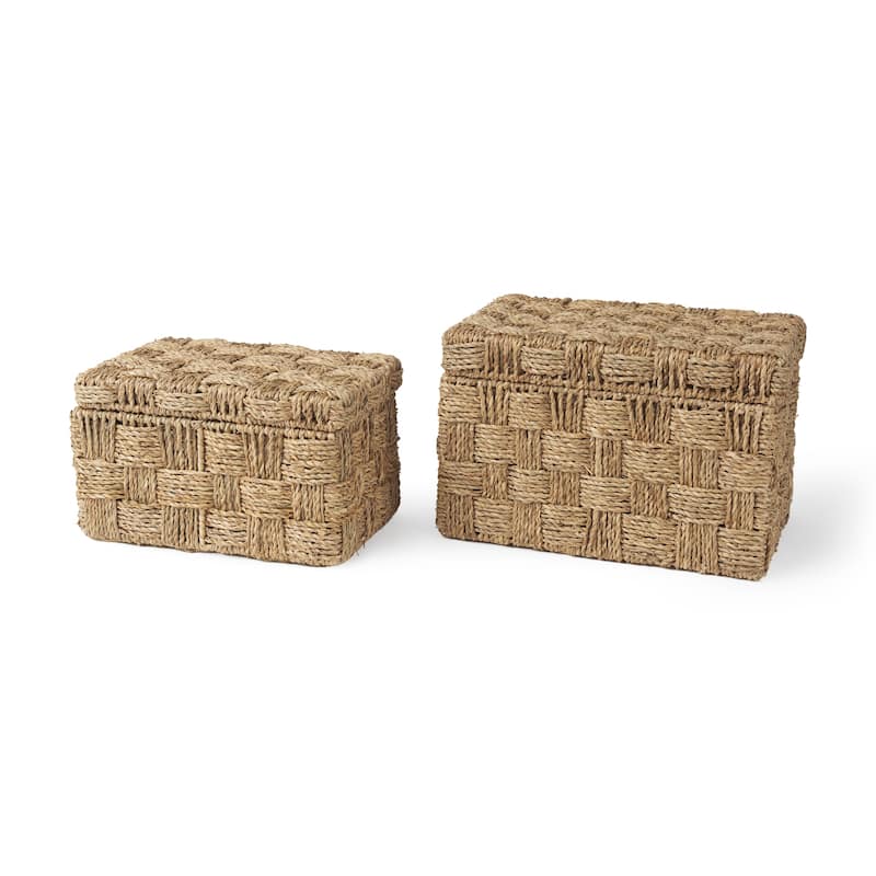 Hanalei Brown Seagrass Boxes w/ Lids (Set of 2)