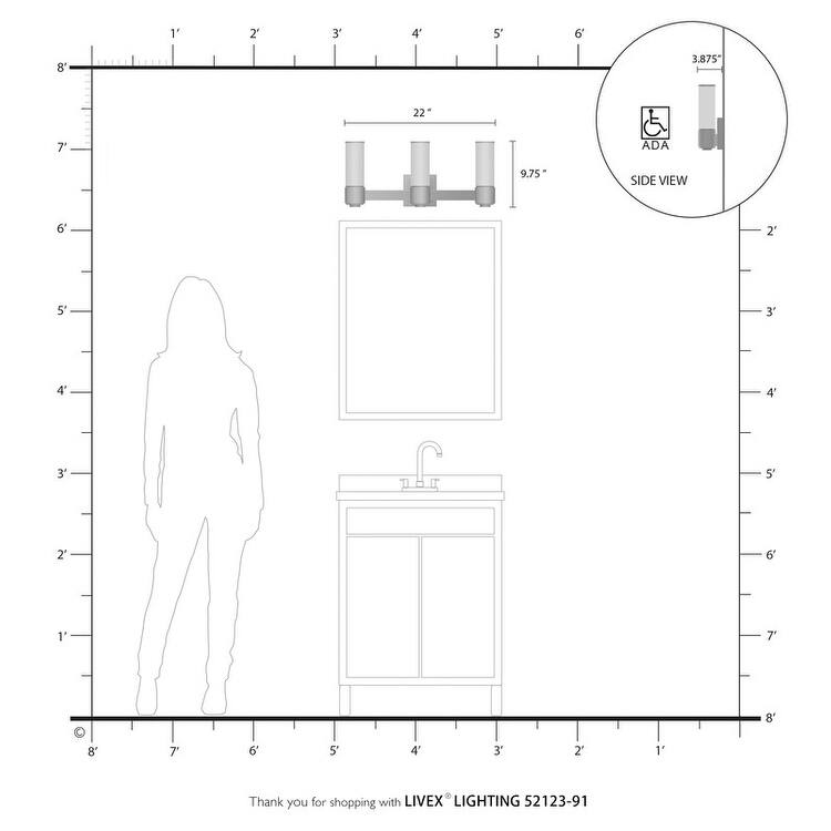 Livex Lighting 3-Light Wall Sconce/ Bath Light, 52123-91 - 22" W X 9.75" H X 3.875" EXT