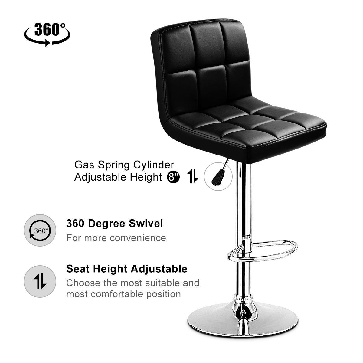 Shop Costway Set Of 2 Bar Stools Pu Leather Adjustable Barstool