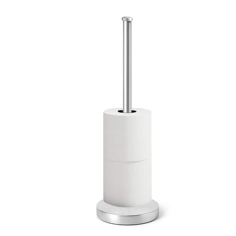 21.7" Tall - Silver Chrome Toilet Paper Storage Stand Holder - Silver Chrome - 21.7" x 5.9" x 5.9"